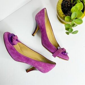 Purple Suede Heels with Decorative Buckle - Women's Dress Pumps